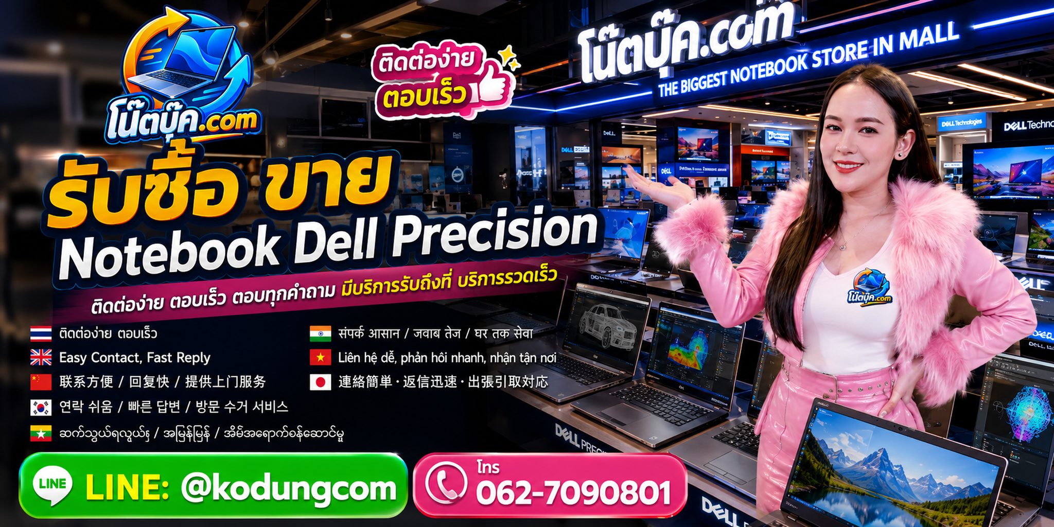 ติดต่อ โน๊ตบุ๊ค.com รับซื้อ ขาย Notebook Dell Precision ผ่าน LINE @kodungcom และโทร 062-7090801