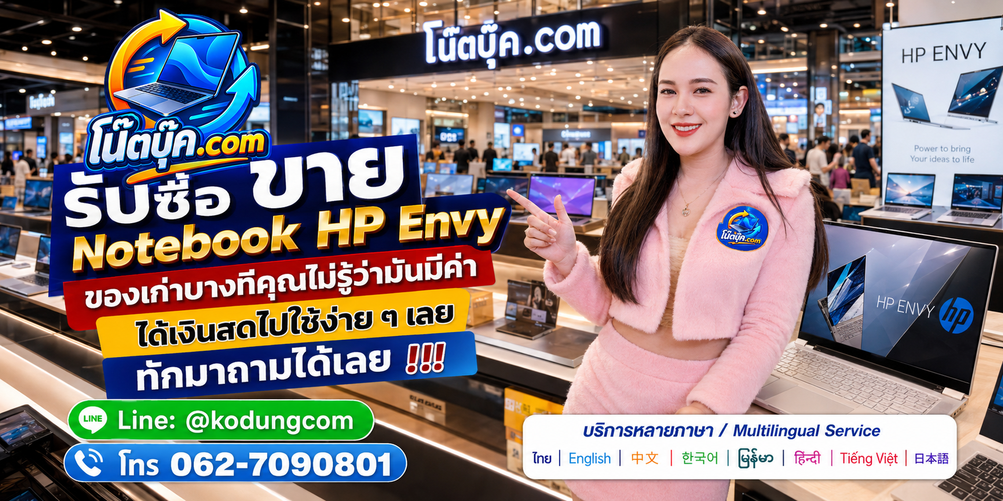 รับซื้อ ขาย Notebook HP Envy ติดต่อ LINE @kodungcom โทร 062-7090801 และสอบถามบริการรับถึงที่